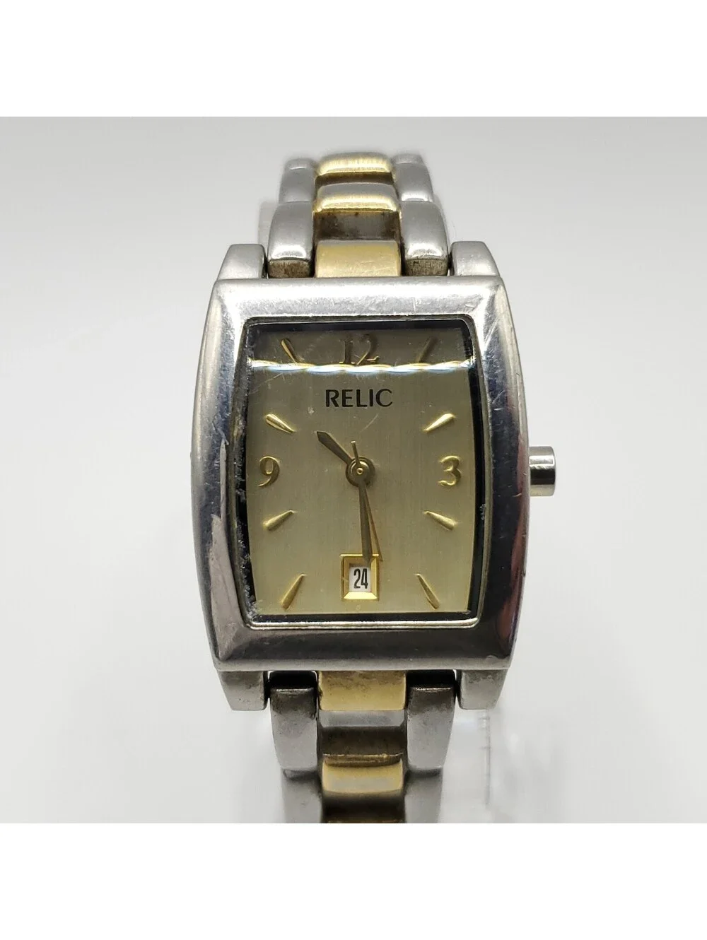 Relic By Fossil Square Womens Watch 22mm Gold Date Dial New Battery